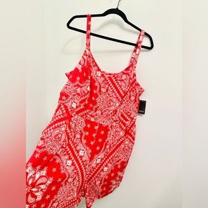 Torrid Red Paisley 2 Pocket Smocked Waist Romper - 2X - 18/20 - NEW